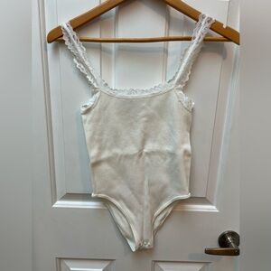 Elegant Zara White Lace-Trimmed Bodysuit